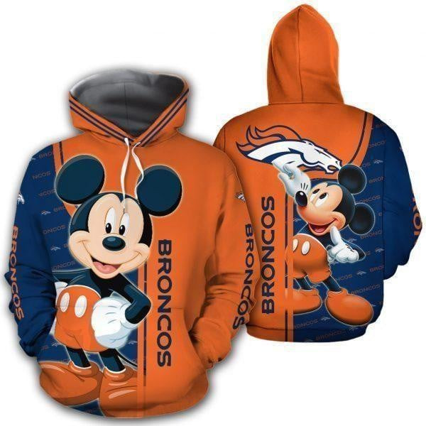 NFL Denver Broncos With Mickey 3D Hoodie, Zip Hoodie, Sweatshirt TR3730