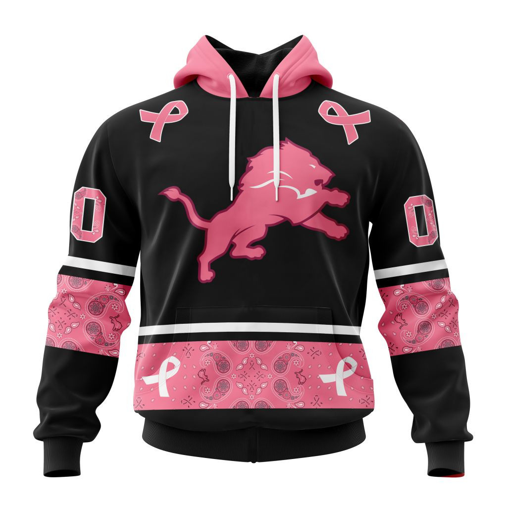 Nfl Detroit Lions Specialized Design In Classic Style With Paisley In October We Wear Pink Breast Cancer Hoodie Zip Hoodie TR663