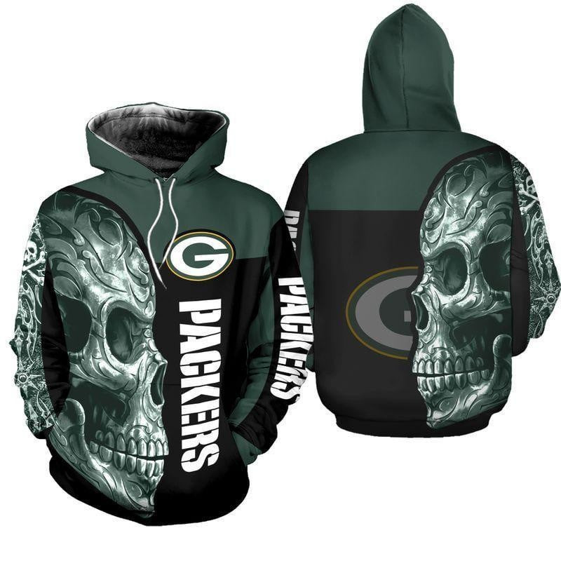 NFL Green Bay Packers Skull 3D Hoodie, Zip Hoodie, Sweatshirt TR3687