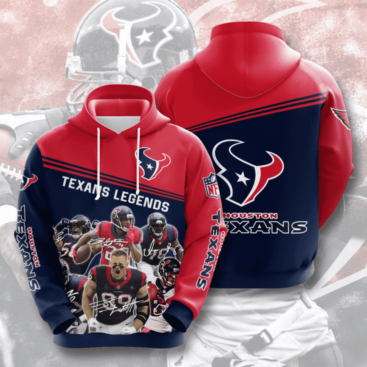 Nfl Houston Texans Blue AOP Hoodie Zip Hoodie PH2319