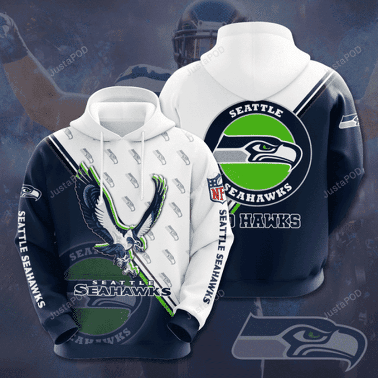 Nfl Seattle Seahawks White Blue Hoodie Zip Hoodie PH