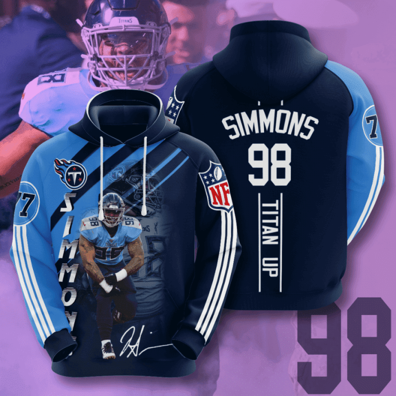 Nfl Tennessee Titans 3D Blue Hoodie Zip Hoodie H624