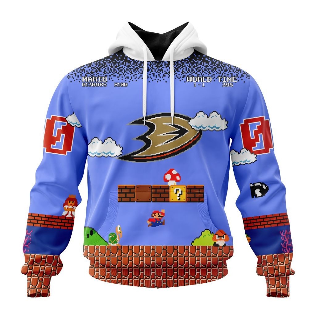 Nhl Anaheim Ducks Special Kits With Super Mario Game Design Hoodie Zip Hoodie TR2153