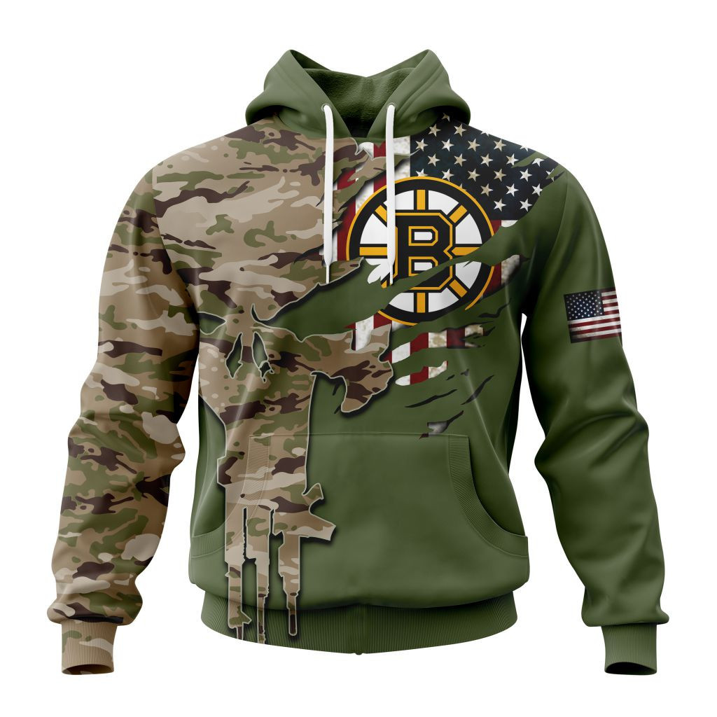 Nhl Boston Bruins Special Camo Skull Design St2303 Hoodie Zip Hoodie PH1408