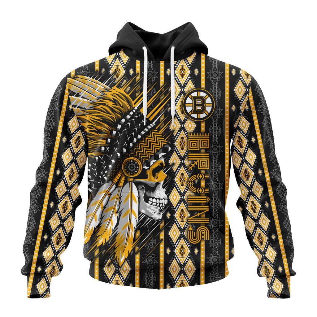 Nhl Boston Bruins Special Skull Native Design St2301 Hoodie Zip Hoodie PH1730