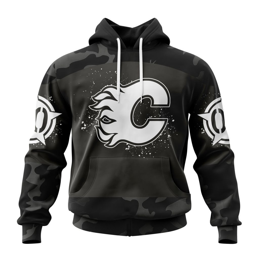 Nhl Calgary Flames Special Black Camo Design For Veterans Day St2304 Hoodie Zip Hoodie PH1292