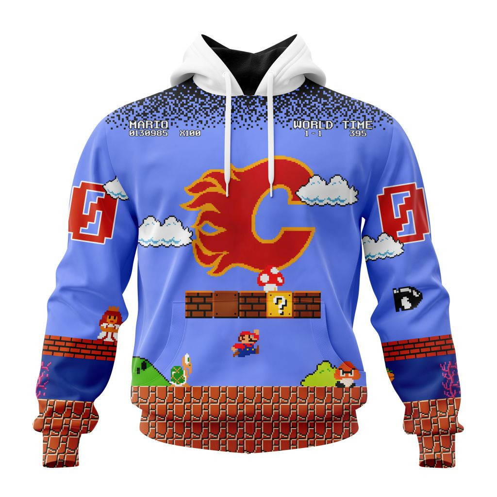 Nhl Calgary Flames Special Kits With Super Mario Game Design Hoodie Zip Hoodie TR2147