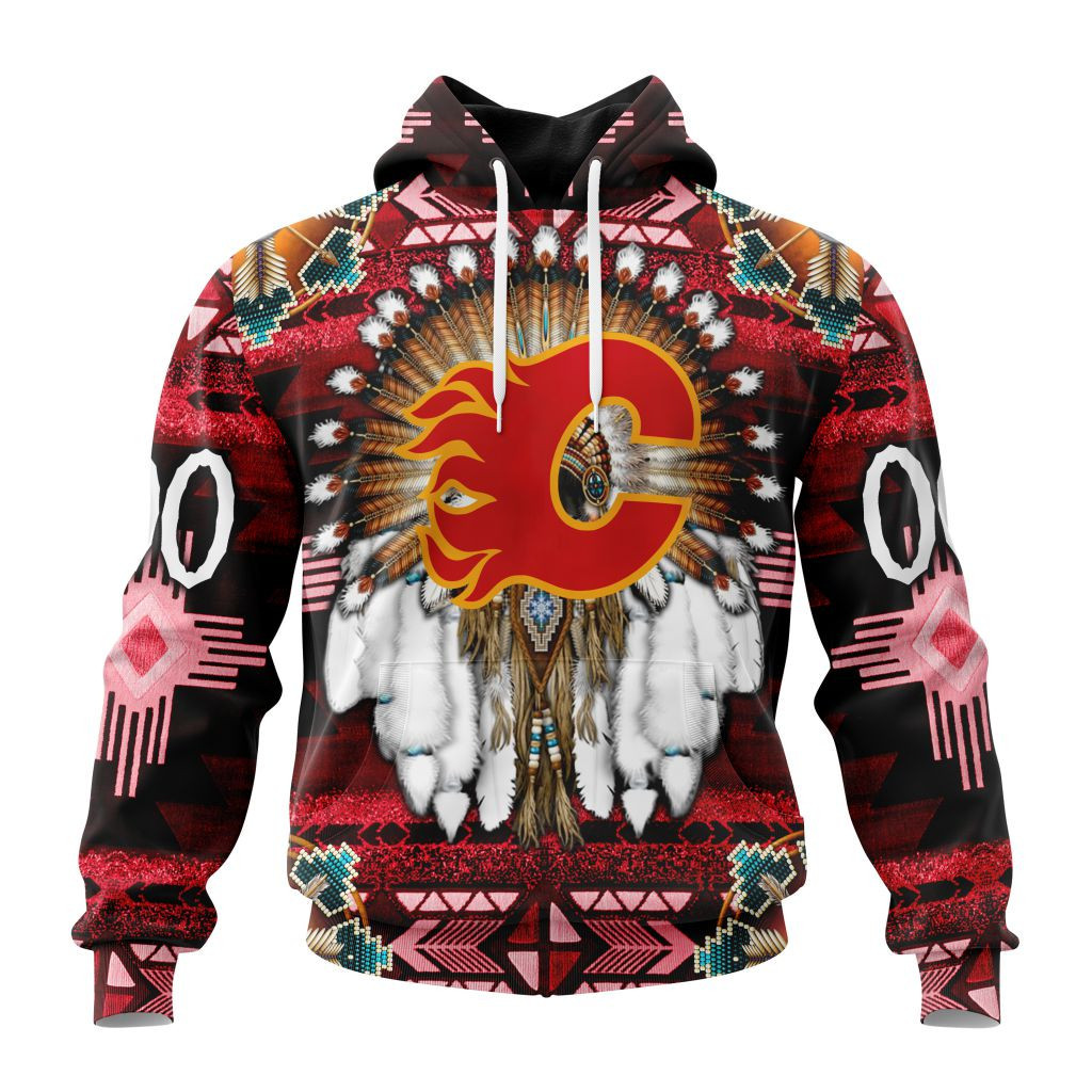 Nhl Calgary Flames Special Native Costume Design St2202 Hoodie Zip Hoodie TR2403