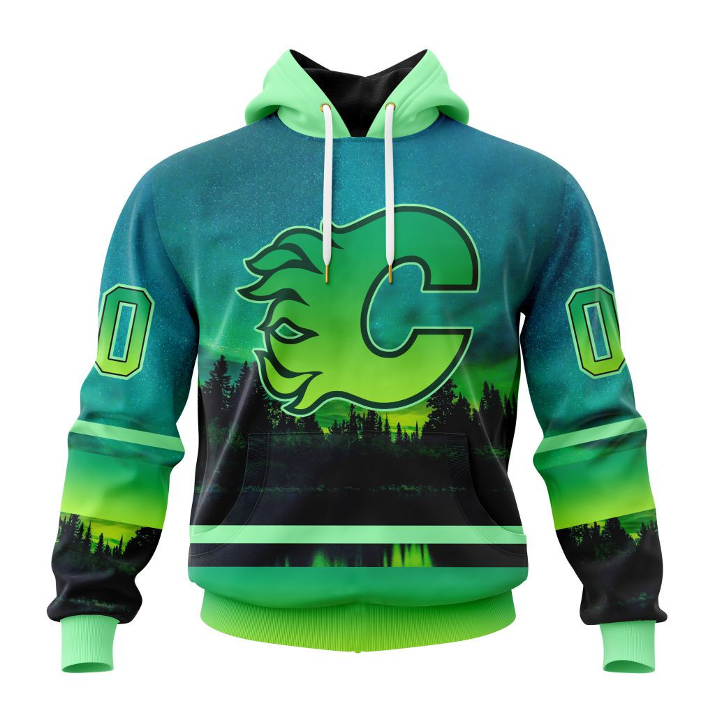 Nhl Calgary Flames Special Northern Lights Design St2302 Hoodie Zip Hoodie PH1073