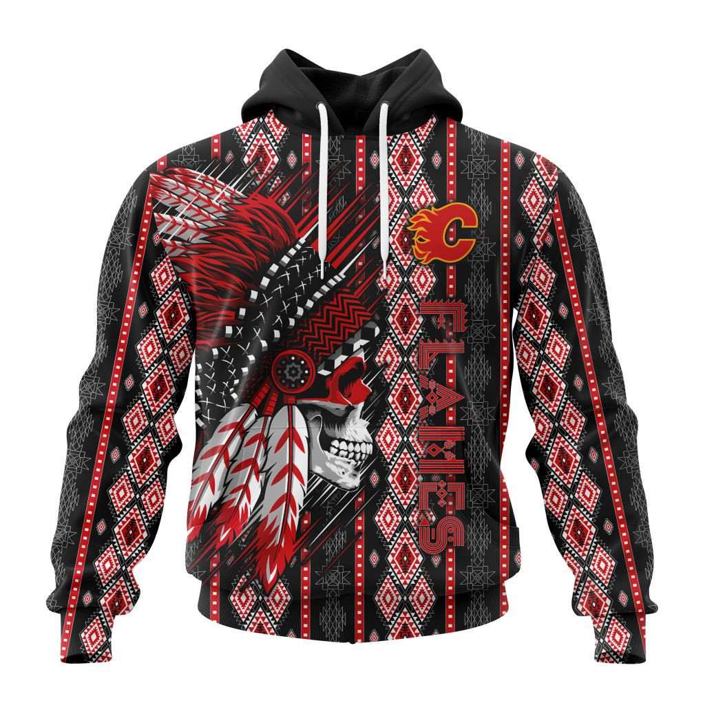 Nhl Calgary Flames Special Skull Native Design St2301 Hoodie Zip Hoodie PH1725