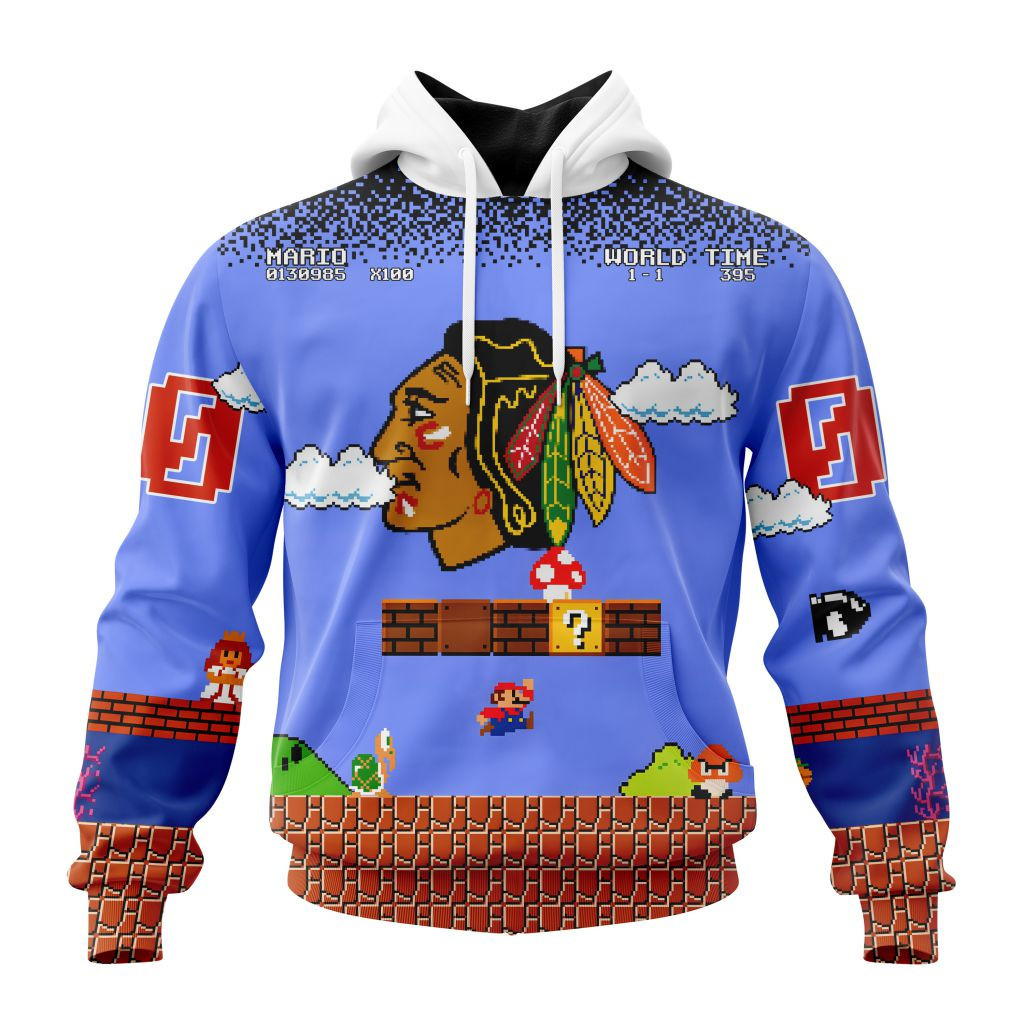 Nhl Chicago Blackhawks Special Kits With Super Mario Game Design Hoodie Zip Hoodie TR2149
