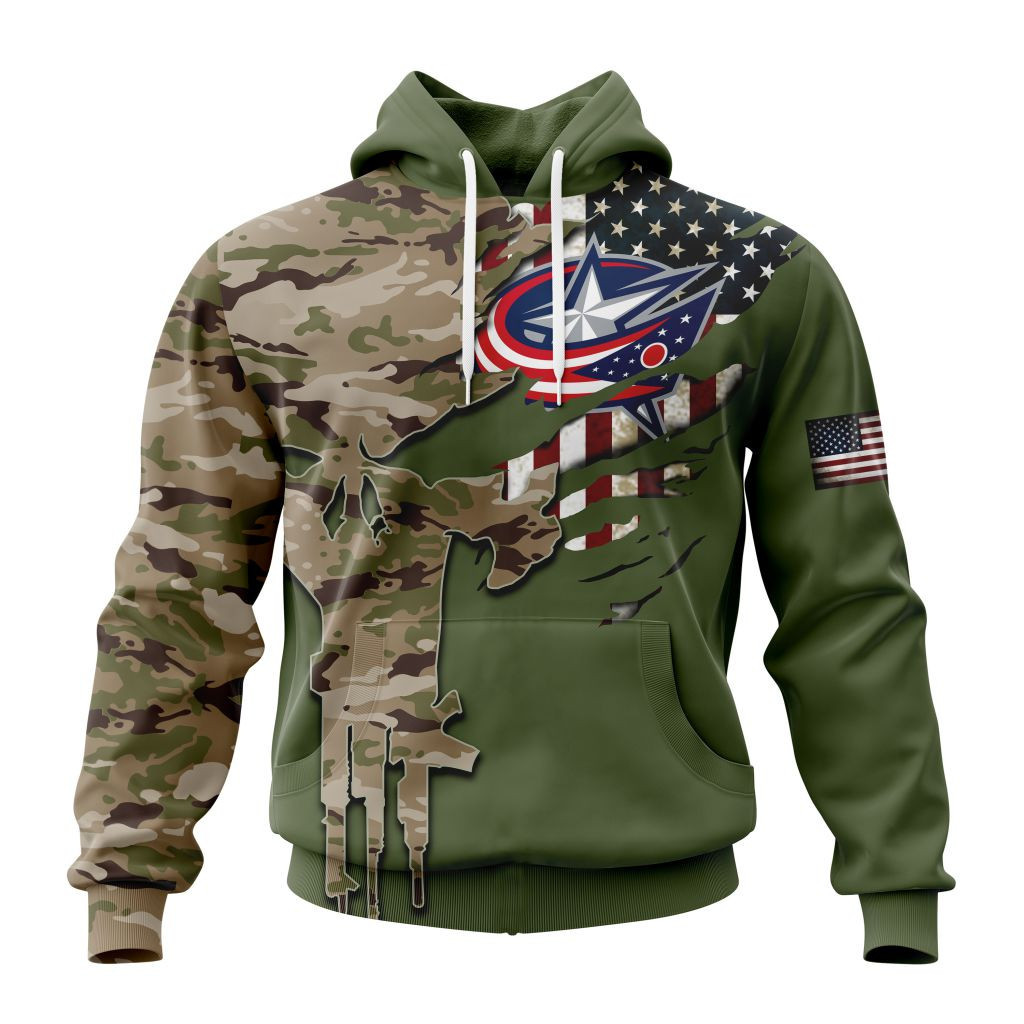 Nhl Columbus Blue Jackets Special Camo Skull Design St2303 Hoodie Zip Hoodie PH1404