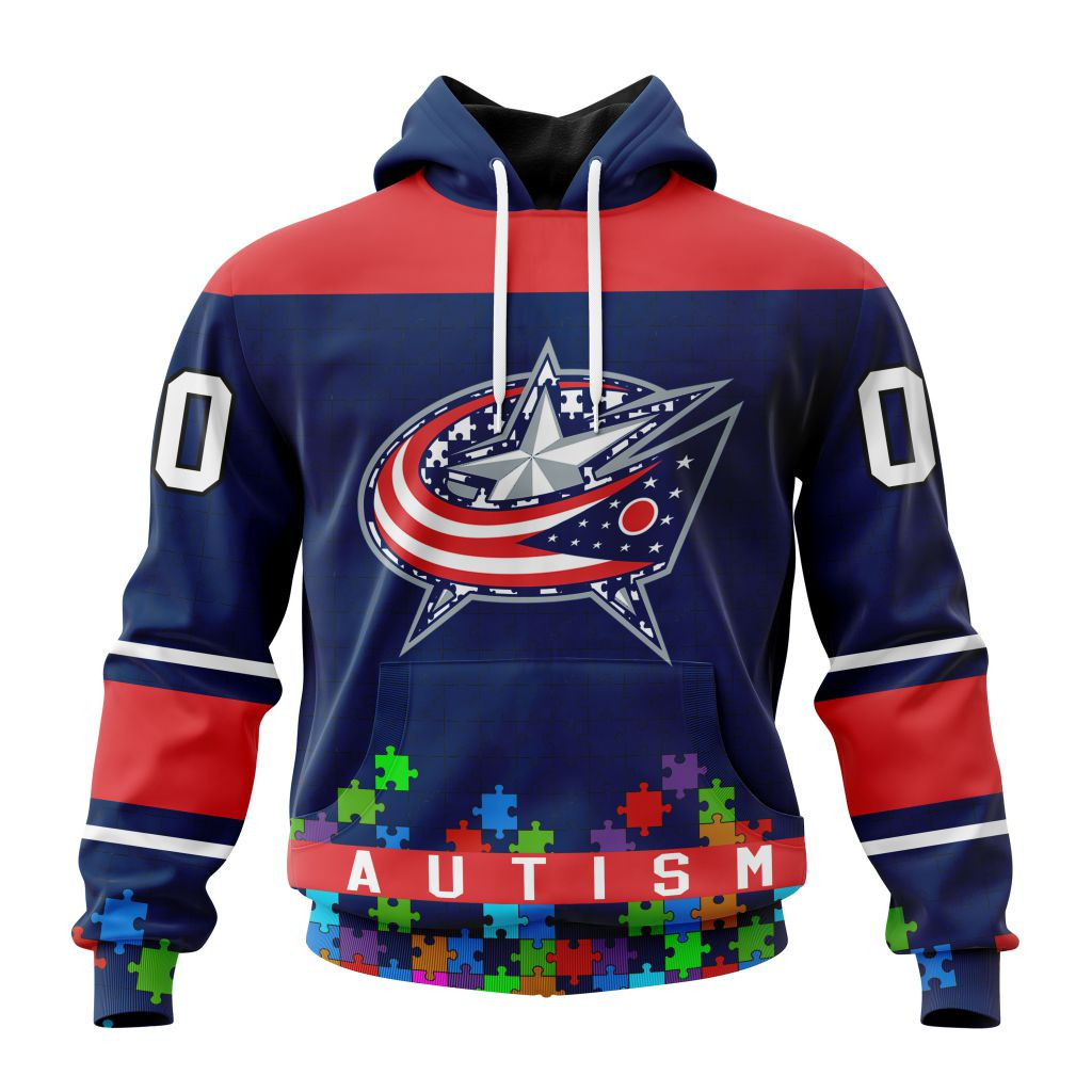 Nhl Columbus Blue Jackets Specialized Unisex Kits Hockey Fights Against Autism Hoodie Zip Hoodie TR2373