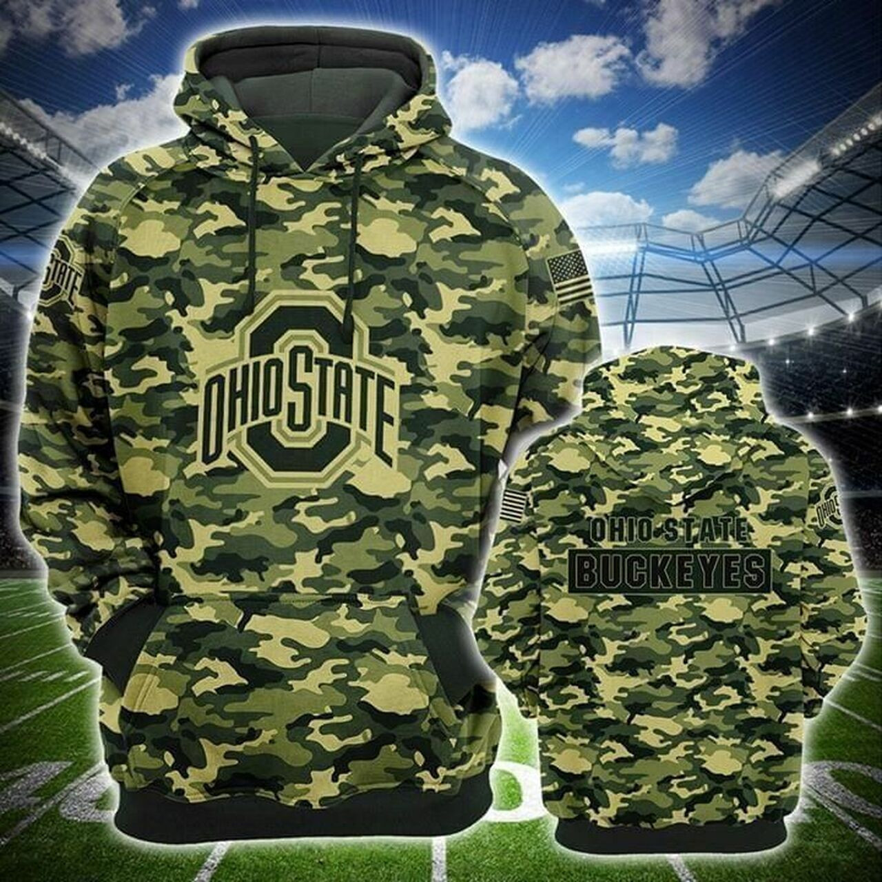 Ohio State Buckeyes Ncaa Camo AOP Hoodie Zip Hoodie PH1941