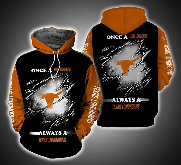 Once A Texas Longhorns Always A Texas Longhorns Fan 3D Hoodie College Gifts Men All Over Print 3D Hoodie